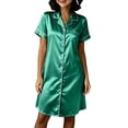 thumbnail image 1 of MGDXOX Women's Satin Shirt Style Nightgown Short Sleeve Button Front Sleep Dress Silky Breathable Loungewear for Ladies Green M, 1 of 8