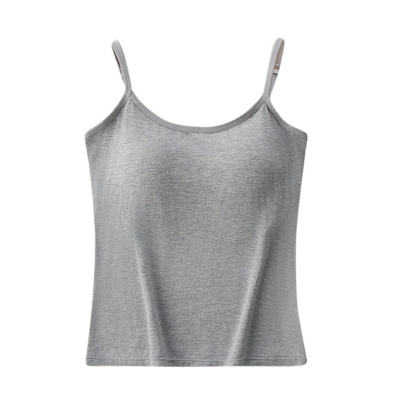 MGDXOX Women's Seamless Camisole Top with Built-in Bra Spaghetti Strap Scoop Neck Tank Top for Loungewear & Layering Gray XXXL