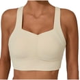 thumbnail image 1 of MGDXOX Women's Seamless Ribbed Wireless Sports Bra Yoga Crop Tank Tops V Neck Crop Tops Stretch Athletic Workout Cami Top Khaki L, 1 of 9