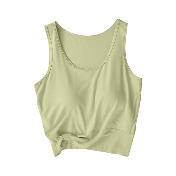MGDXOX Women's Seamless Sleeveless Tank Top Built-in Bra Scoop Neck Crop Top for Loungewear & Layering Green L