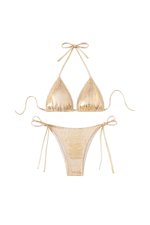 Women's Sequin Bikini Set Glitter Bathing Suit Push Up Swimsuit Beachwear Two Piece Trendy Beach Swimwear Gold S