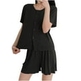 thumbnail image 1 of MGDXOX Women's Short Sleeve Crew Neck Modal Pajama Set Casual Loungewear Two Piece Sleepwear Loungewear Outfit Black L, 1 of 2