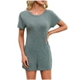 thumbnail image 1 of MGDXOX Women's Short Sleeve Rompers Ribbed Knit Crew Neck Loungewear Summer One Piece Jumpsuit Pajama Set Bodysuit Green M, 1 of 8