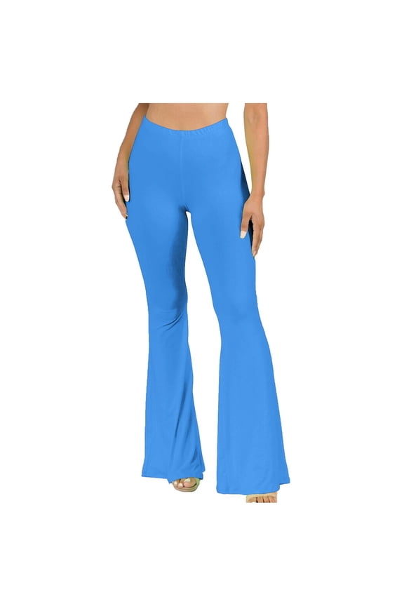 Women's Solid Flare Leggings Boho Hippie High Waist Wide Leg Long Flared Bell Bottom Pants Yoga Pant Trousers Blue XL