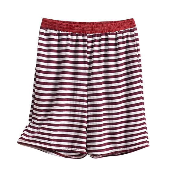 MGDXOX Women's Striped Elastic Waist Casual Loose Shorts Comfy Lounge Pajamas Shorts with Pockets Wine XXXXXL