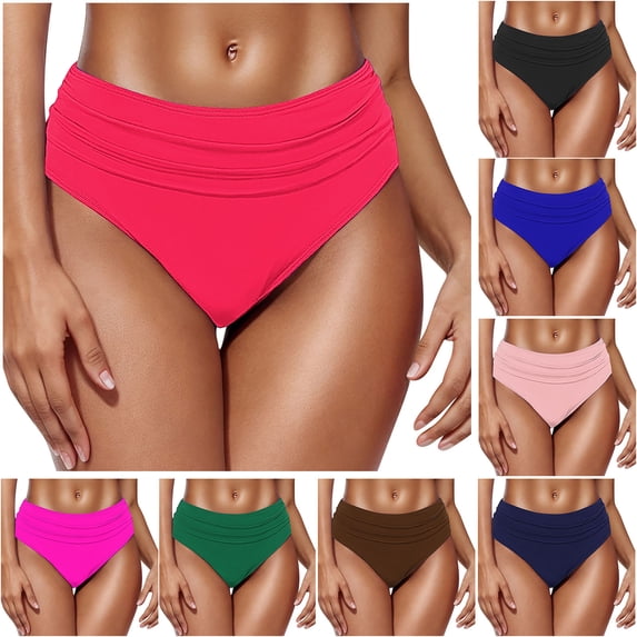 MGDXOX Women's Textureed Bikini Swim Bottom Briefs Ribbed High Cut Mid Waist Tummy Control Cheeky Bathing Suit Bottom Blue XL