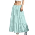 thumbnail image 1 of MGDXOX Women's Tiered Crinkle Maxi Skirt Elastic Drawstring Waist Flowy Ruffle Long Skirt Casual Summer Skirt for Vacation Light Blue M, 1 of 5