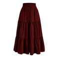 thumbnail image 1 of MGDXOX Women's Tiered Maxi Skirt High Waist Drawstring Ruffle Flowy Long Skirt Casual A-Line Pleated Swing Skirt for Spring Summer Wine XL, 1 of 4