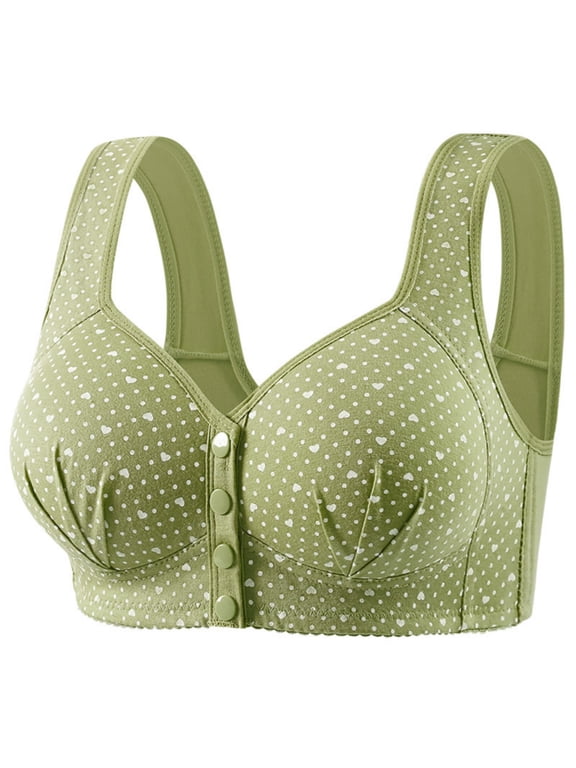 Women's Tiny Polka Dot Front Button Wide Strap Wireless Maternity Bra, Easy Access Breastfeeding Postpartum Sleep Support Bra Green 36