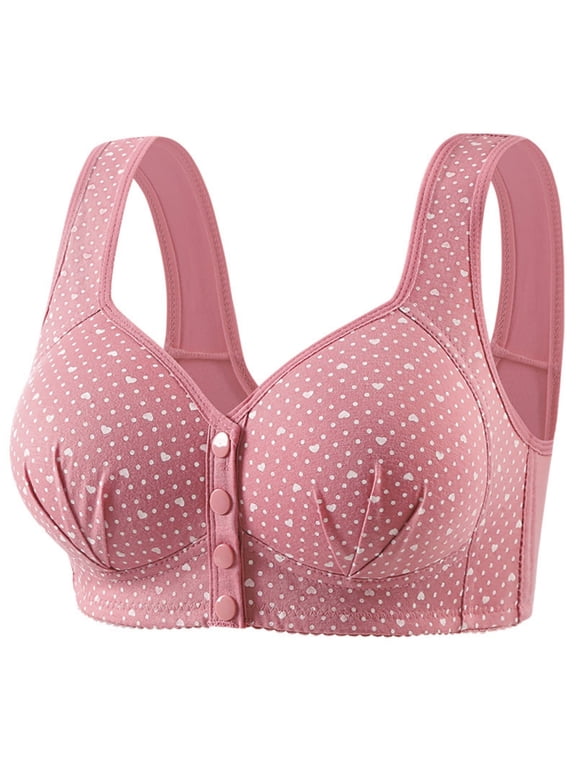Women's Tiny Polka Dot Front Button Wide Strap Wireless Maternity Bra, Easy Access Breastfeeding Postpartum Sleep Support Bra Pink 50