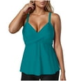 thumbnail image 1 of MGDXOX Women's Tummy Control Oversized Tankini Tops V Neck Solid Swimsuits Ruched Wrap Push Up Bathing Suit Top Blue XXL, 1 of 7