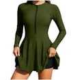 thumbnail image 1 of MGDXOX Women's Two Piece Rash Guard Long Sleeve Modest Swimsuits Dress Zipper Bathing Suit Swimskirt With Bottom Green XL, 1 of 9