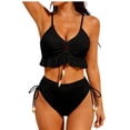 thumbnail image 1 of MGDXOX Women's Two Piece Swimsuit Ruffle Bikini High Waisted Bikini Sets Halter Bathing Suit for Curvy Women with Drawstring Black M, 1 of 8