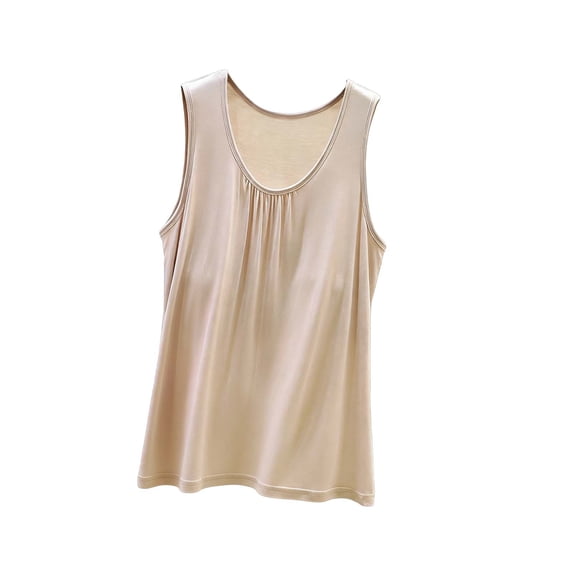 MGDXOX Women's V-Neck Pleated Front Sleeveless Tank Top Loose Fit Casual Blouse Lightweight Breathable Summer Cami Beige XL