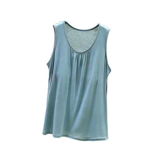 MGDXOX Women's V-Neck Pleated Front Sleeveless Tank Top Loose Fit Casual Blouse Lightweight Breathable Summer Cami Light Blue L