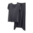 thumbnail image 1 of MGDXOX Women's V Neck Short Sleeve Skirt Pajama Set Loose Casual Two Piece Loungewear Lounge Sleepwear Outfit Dark Gray M, 1 of 3