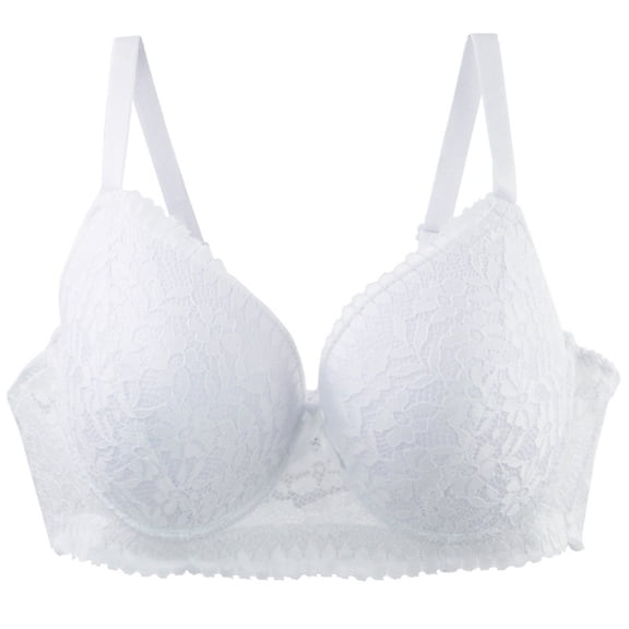 MGDXOX Women's Vintage Large Floral Scalloped Lace V-Neck Underwire Bra, Plus Size Adjustable Thin Straps Full Bust Support Lingerie White 85D