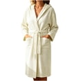 thumbnail image 1 of MGDXOX Women's Waffle Knit Hooded Bathrobe, Belted Spa Robe with Pockets, Soft Absorbent Lightweight Loungewear Beige Free Size, 1 of 6
