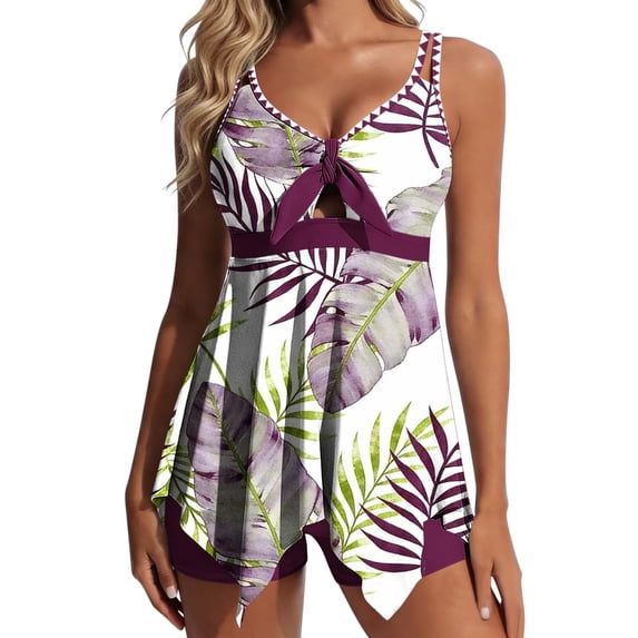 MGDXOX Womens Bathing Suits Two Piece Floral Swimsuit Tummy Control Modest Tankini with Shorts Flowy Cut Out Swim Dresses White XXL