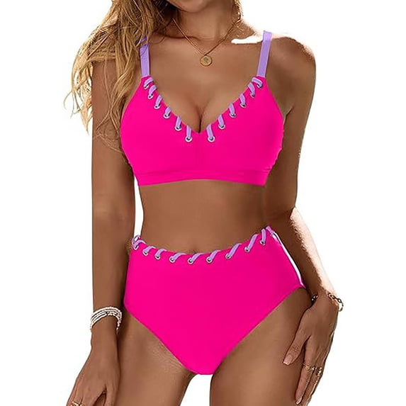 MGDXOX Womens Bikini Sets Fashion Swimwear Drawstring Sport Bras and High Waist Swim Shorts Tankini Swimsuit Bathing Suit Hot Pink S