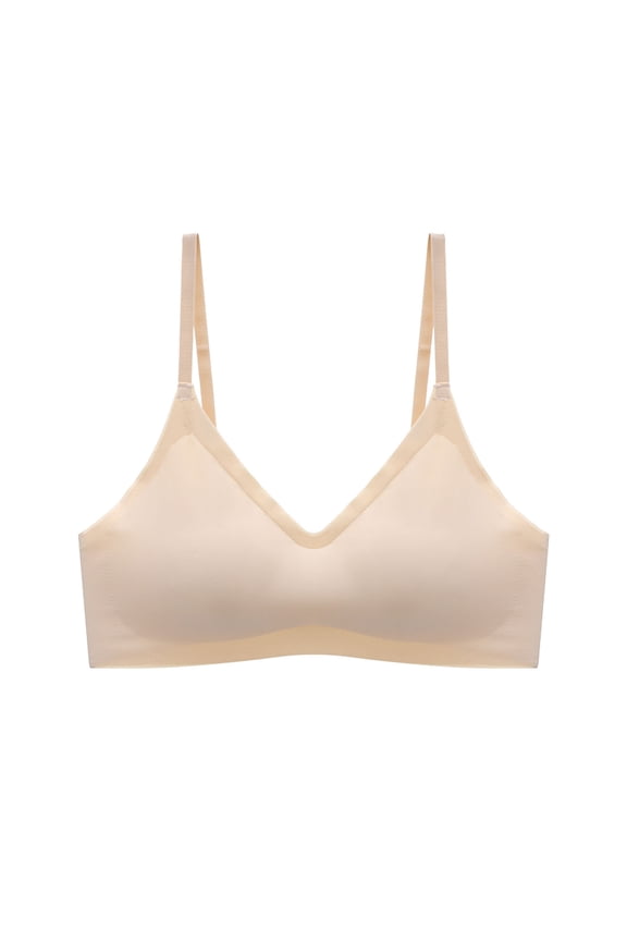 Womens Bras Wireless Seamless Push Up Bra No Underwire Supportive Deep V Bralette Everyday T-Shirt Bra Beige L