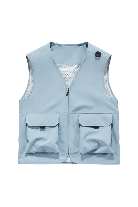 Womens Casual Lightweight Outdoor Fishing Work Safari Travel Photo Cargo Vest Jacket Multi Pockets Sky Blue M