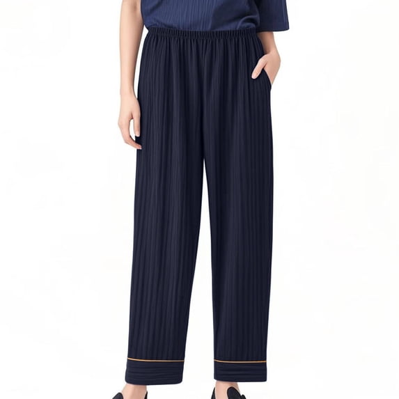 MGDXOX Womens Cotton Pajama Pants Lightweight Soft Lounge Sleep Bottoms Ribbed Knit Solid Color Pajamas Pant with Pockets Navy XXXL