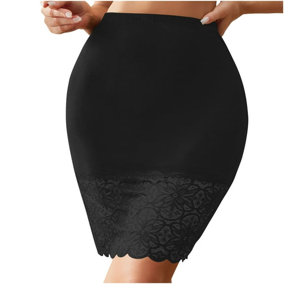 MGDXOX Womens Half Slip with Lace Trim Seamless Smoothing Underskirt Mid-Length Under Dresses Above Knee Skirt Black L