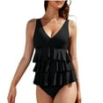 thumbnail image 1 of MGDXOX Womens One Piece Swimsuit Tummy Control Slimming Bathing Suit Layered Ruffle Flowy Pleated Full Coverage Swimwear Black M, 1 of 6