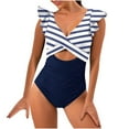 thumbnail image 1 of MGDXOX Womens One Piece Tummy Control Swimwear Flutter Sleeve V Neck Cutout Fashion Ruffle Swimsuit Bathing Suit Navy M, 1 of 5