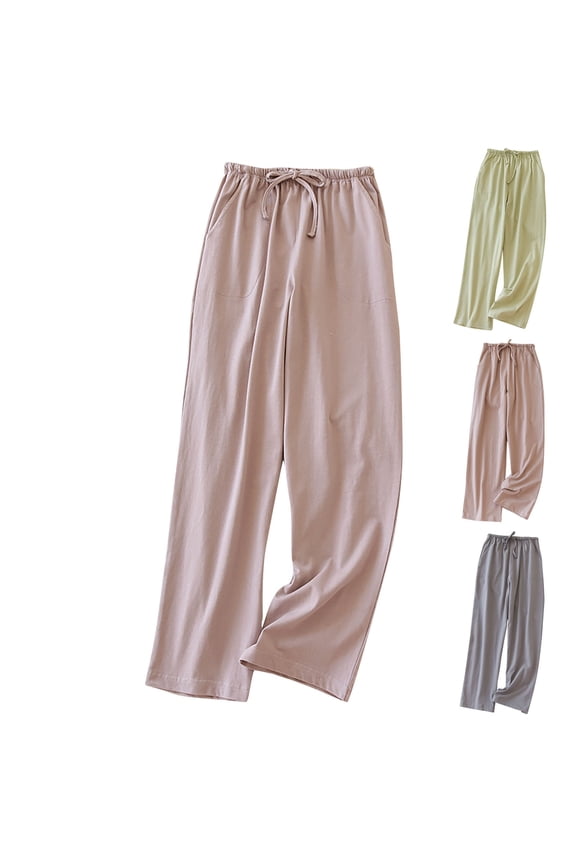 Womens Pajama Pants Soft Cotton Solid Color Lounge Pant Cozy Drawstring Elastic Waist Wide Leg Pj Bottom With Pockets Green M