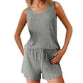thumbnail image 1 of MGDXOX Womens Pajama Sets 2 Piece Ribbed Knit V Neck Tank Tops Drawstring Lounge Shorts Sleepwear Lounge Sets Outfits Gray S, 1 of 6