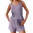 thumbnail image 1 of MGDXOX Womens Pajama Sets 2 Piece Ribbed Knit V Neck Tank Tops Drawstring Lounge Shorts Sleepwear Lounge Sets Outfits Purple S, 1 of 6