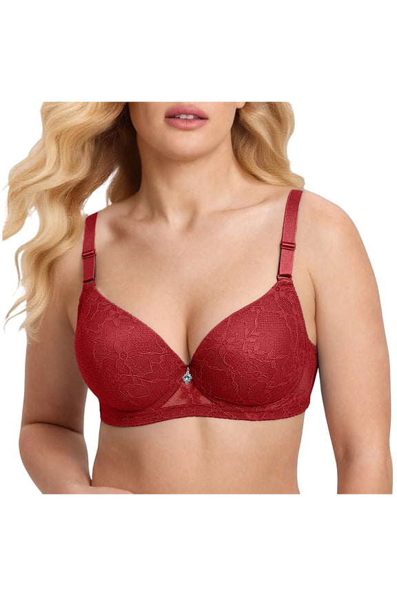 Womens Push Up Bra Wire Smoothing T-Shirt Seamless Adjustable Straps Push Up Thin Breast Support Back Closure Bra Red L