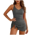 thumbnail image 1 of MGDXOX Womens Ribbed Swimdress Tummy Control One Piece Swimsuit Wrap Bathing Suit Side Slit Solid Swimwear Swim Suit Gray M, 1 of 6