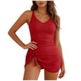 thumbnail image 1 of MGDXOX Womens Ribbed Swimdress Tummy Control One Piece Swimsuit Wrap Bathing Suit Side Slit Solid Swimwear Swim Suit Red S, 1 of 6