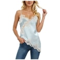 thumbnail image 1 of MGDXOX Womens Satin Lace Cami Tank Top Spaghetti Strap V-Neck Asymmetrical Hem Silky Soft Cami for Daily & Date Night Light Blue XL, 1 of 2