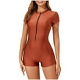 thumbnail image 1 of MGDXOX Womens Short Sleeve Boyleg Athletic Swimsuits One Piece UV Rash Guard Swimwear Full Coverage Surfing Bathing Suits Brown S, 1 of 9