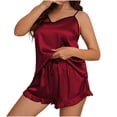 thumbnail image 1 of MGDXOX Womens Silk Satin Pajama Sets Spaghetti Straps Cami Tops and Elastic Waist Shorts Plus Size 2 Piece Loungewear Pjs Red XXXL, 1 of 6