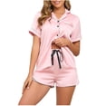thumbnail image 1 of MGDXOX Womens Silk Satin Pajamas Set 2 Piece Short Sleeve Turndown Collar Sleepwear Button Down Loungewear Pjs Set Pink L, 1 of 7