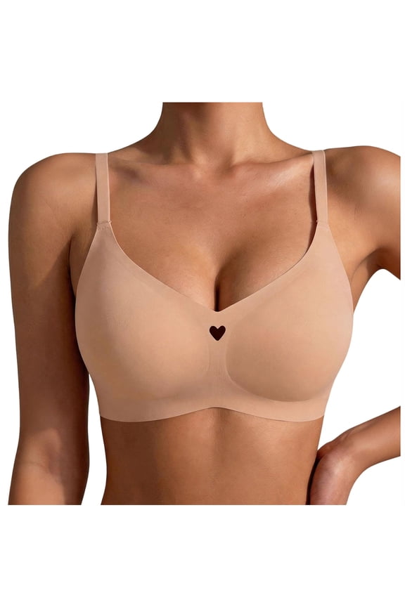 Womens Small Center Cutout V-Neck Matte Seamless Wireless Bra, Thin Adjustable Strap Lifting Invisible Daily T-Shirt Bra Beige L