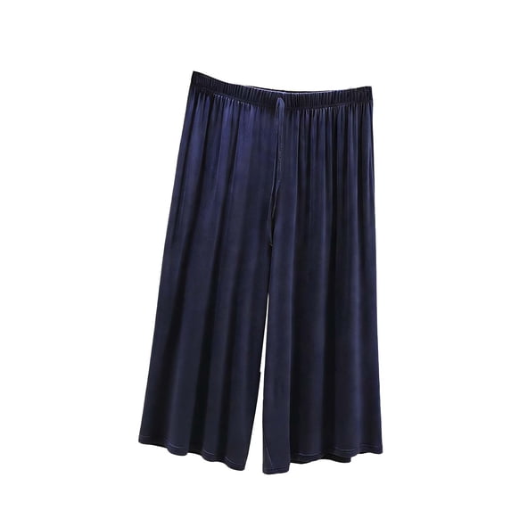 MGDXOX Womens Summer Soft Modal Lounge Capris Loose Fit Flowy Pajama Pants Lighweight Comfy Knee Length Sleep Trousers Blue M