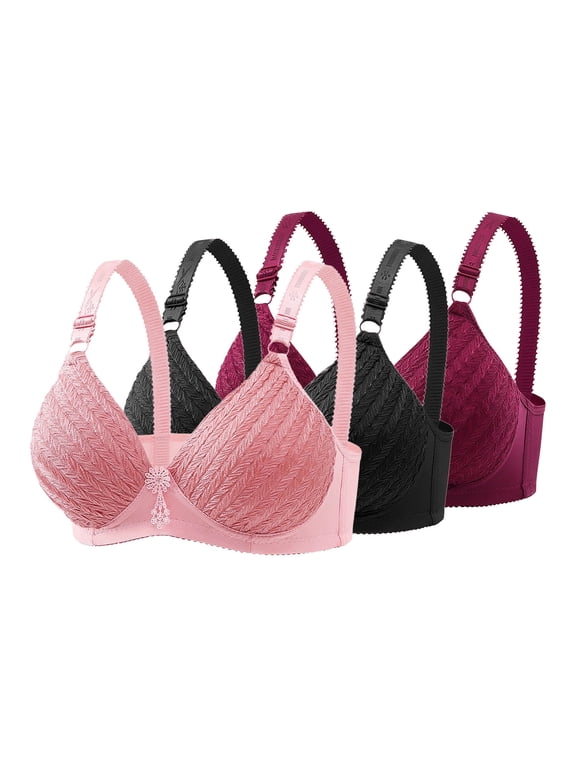 Womens Wireless Bras No Underwire Full Coverage Push Up Padded Bralette Adjustable Straps Comfort Breathable Bra 3 Pack Set Pink 38