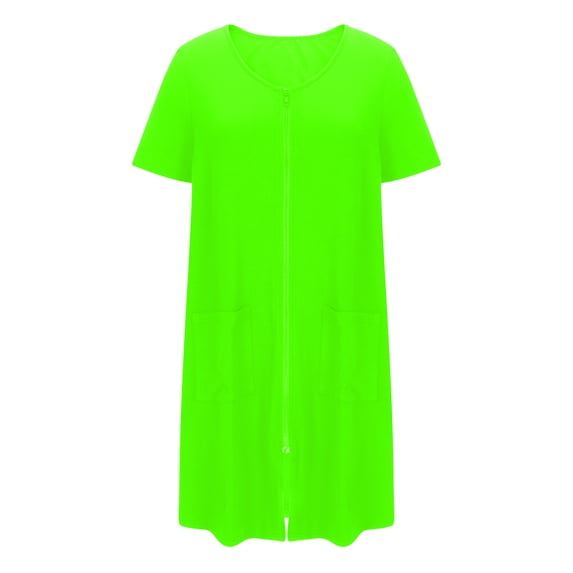 MGDXOX Womens Zipper Robes Soft Short Sleeve Housecoat Lightweight Comfy Bathrobes Casual Nightgown with Pockets Loungewear Green XL