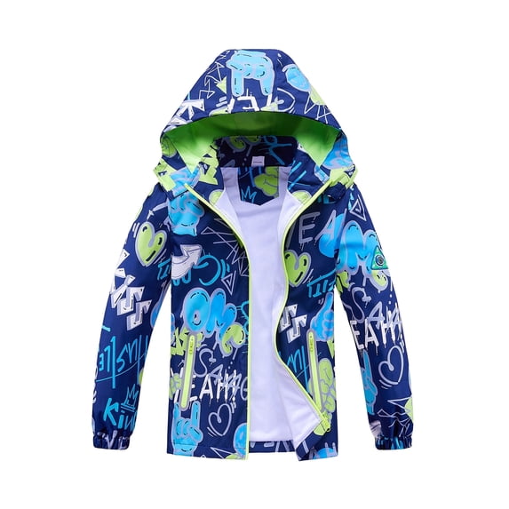 MGEOY Boys Girls Rain Jackets Lightweight Waterproof Hooded Cotton Raincoats Windbreakers for Kids