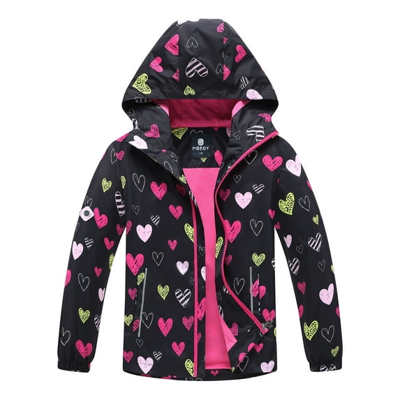 MGEOY Boys Girls Rain Jackets Lightweight Waterproof Hooded Cotton Raincoats Windbreakers for Kids