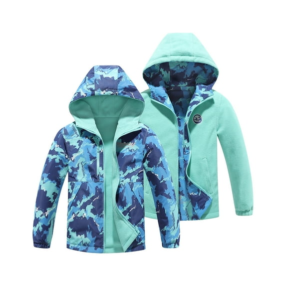 MGEOY Boys Girls Reversible Jacket Lightweight Waterproof Fleece Lined Raincoat for Kids(4-12)