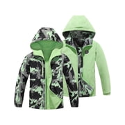 Boys Girls Reversible Jacket Lightweight Waterproof Fleece Lined Raincoat for Kids（4-12）