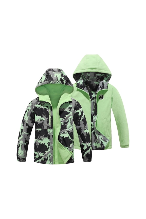 Boys Girls Reversible Jacket Lightweight Waterproof Fleece Lined Raincoat for Kids(4-12)