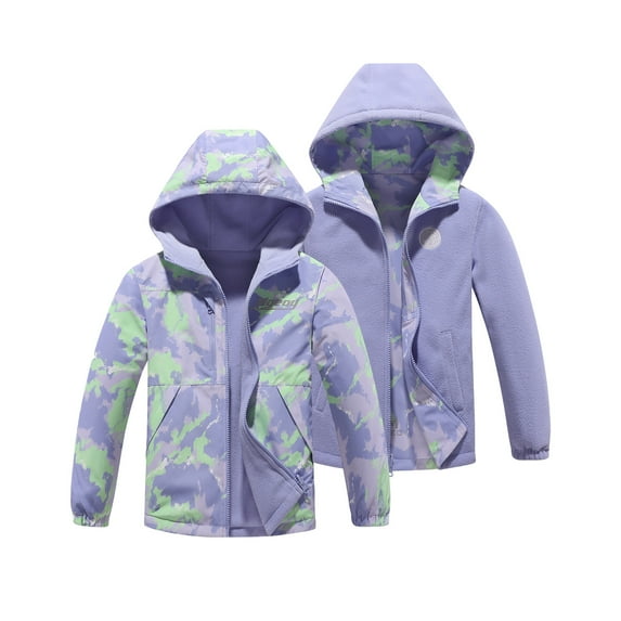 MGEOY Boys Girls Reversible Jacket Lightweight Waterproof Fleece Lined Raincoat for Kids(4-12)